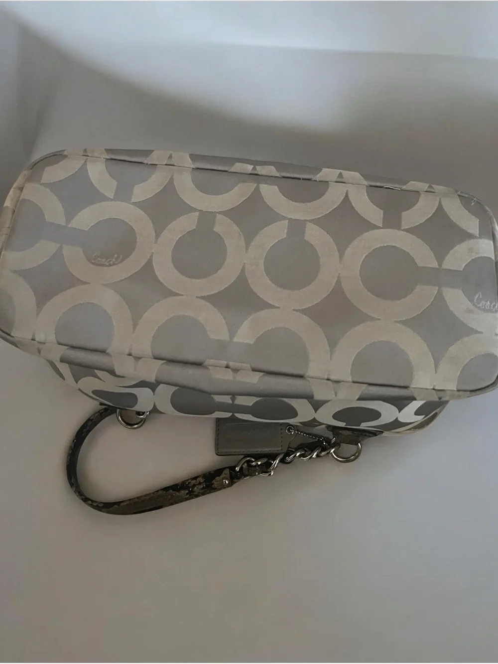 Coach Madison Op Art Signature Sateen Shoulder Tote Chain Handles EUC
